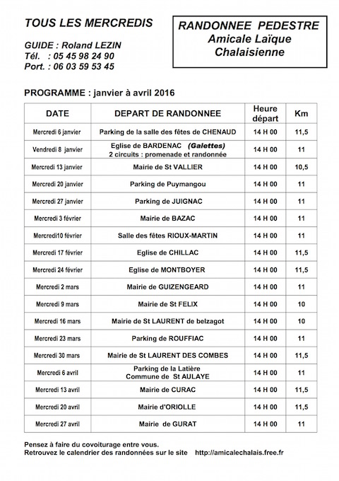 Randonnées mercredis 1er tr. 2016